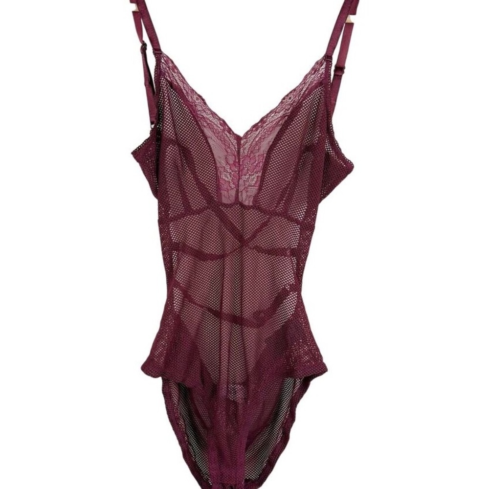 Elegant Lace Mesh Bodysuit - Purple